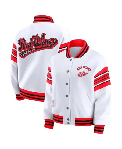 Wear By Erin Andrews Women's White/red Detroit Red Wings Full-snap Fleece Sweatshirt Jacket In Multi