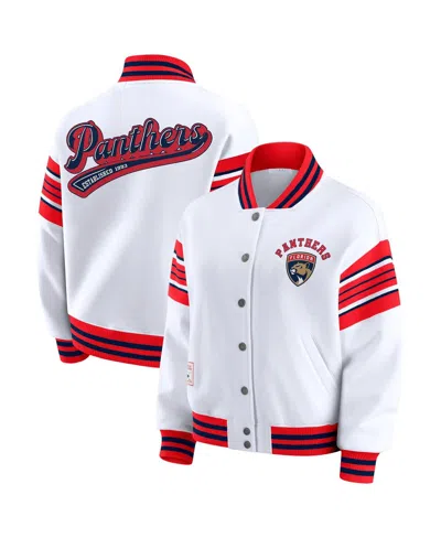 Wear By Erin Andrews Women's White/red Florida Panthers Full-snap Fleece Sweatshirt Jacket In Multi