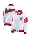 Wear By Erin Andrews Women's White/red Wisconsin Badgers Satin Stitch Full-snap Fleece Sweatshirt Jacket In White