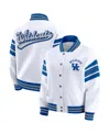 Wear By Erin Andrews Women's White/royal Kentucky Wildcats Satin Stitch Full-snap Fleece Sweatshirt Jacket In Multi