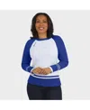 Wear By Erin Andrews Women's White/royal Los Angeles Rams Color Block Raglan Sweater In Blue