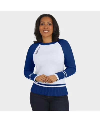 Wear By Erin Andrews Women's White/royal New York Giants Color Block Raglan Sweater In Multi