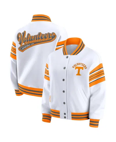 Wear By Erin Andrews Women's White/tennessee Orange Tennessee Volunteers Satin Stitch Full-snap Fleece Sweatshirt Jacket
