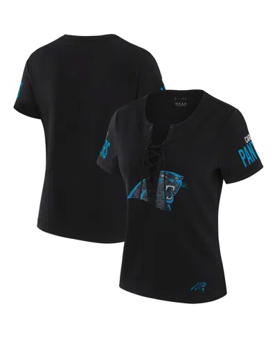 Wear By Erin Andrews Women's X Gracie Hunt Black Carolina Panthers Draft Me Lace-up T-shirt