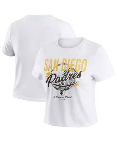 Wear By Erin Andrews Women'sâ White San Diego Padres Distressed Cropped Baby T-shirt