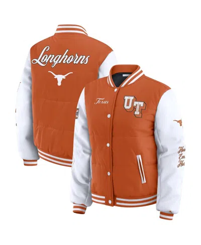 Wear By Erin Andrews Women'sburnt Orange Texas Longhorns Varsity Puffer Jacket