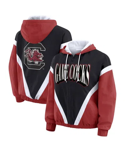 Wear By Erin Andrews Women'sgarnet/black South Carolina Gamecocks Color Block Full-zip Hoodie Windbreaker Jacket In Multi