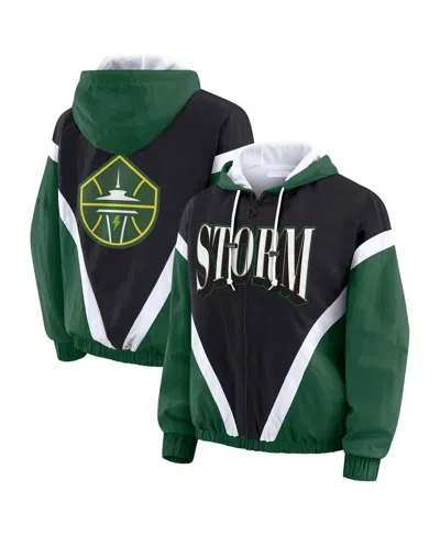Wear By Erin Andrews Women'sgreen/black Seattle Storm Color Block Full-zip Hoodie Windbreaker Jacket In Multi