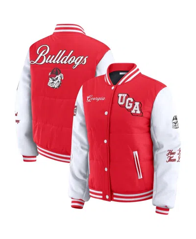 Wear By Erin Andrews Women'sred Georgia Bulldogs Varsity Puffer Jacket In Red