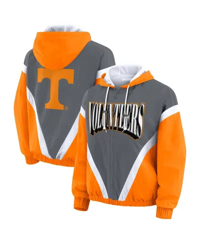 Wear By Erin Andrews Women'stennessee Orange/gray Tennessee Volunteers Color Block Full-zip Hoodie Windbreaker Jacket