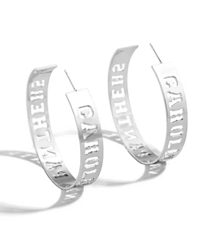 Wear By Erin Andrews X Baublebar Silver Carolina Panthers Large Cutout Hoop Earrings In Metallic