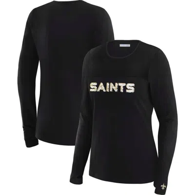Wear By Erin Andrews X Gracie Hunt Black New Orleans Saints Mesh Panel Long Sleeve T-shirt