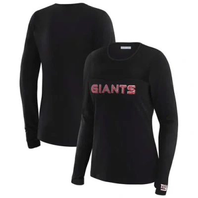 Wear By Erin Andrews X Gracie Hunt Black New York Giants Mesh Panel Long Sleeve T-shirt