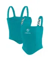 Wear By Erin Andrews X Gracie Hunt Women's Aqua Miami Dolphins Chain Link Corset Top In Aqua