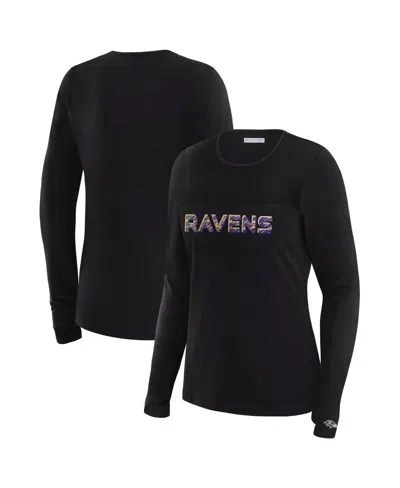 Wear By Erin Andrews X Gracie Hunt Women's Black Baltimore Ravens Mesh Panel Long Sleeve T-shirt