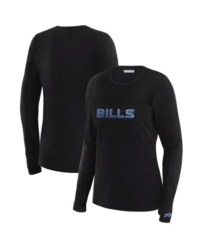 Wear By Erin Andrews X Gracie Hunt Women's Black Buffalo Bills Mesh Panel Long Sleeve T-shirt