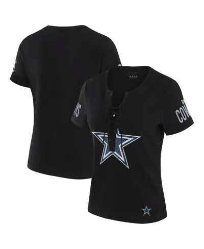 Wear By Erin Andrews X Gracie Hunt Women's Black Dallas Cowboys Draft Me Lace-up T-shirt