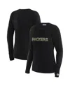 Wear By Erin Andrews X Gracie Hunt Women's Black Green Bay Packers Mesh Panel Long Sleeve T-shirt In Black