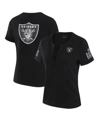Wear By Erin Andrews X Gracie Hunt Women's Black Las Vegas Raiders Draft Me Lace-up T-shirt