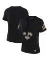 Wear By Erin Andrews X Gracie Hunt Women's Black New Orleans Saints Draft Me Lace-up T-shirt In Black