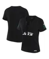 Wear By Erin Andrews X Gracie Hunt Women's Black New York Jets Draft Me Lace-up T-shirt In Black