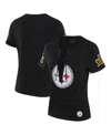 Wear By Erin Andrews X Gracie Hunt Women's Black Pittsburgh Steelers Draft Me Lace-up T-shirt In Black