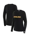 Wear By Erin Andrews X Gracie Hunt Women's Black Pittsburgh Steelers Mesh Panel Long Sleeve T-shirt In Black