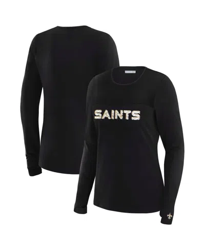 Wear By Erin Andrews X Gracie Women's Black New Orleans Saints Mesh Panel Long Sleeve T-shirt