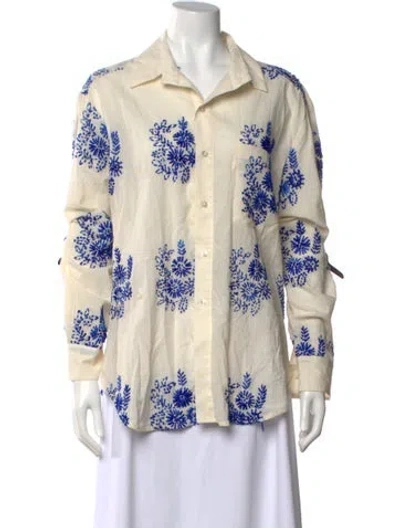 Pre-owned Wear Cissa Floral Print Long Sleeve Button-up Top In Neutral