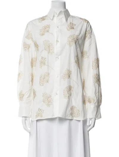 Pre-owned Wear Cissa Floral Print Long Sleeve Button-up Top In Neutrals/white