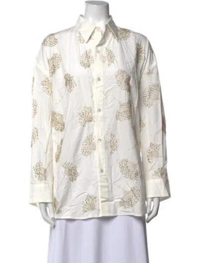 Pre-owned Wear Cissa Floral Print Long Sleeve Top W/ Tags In White