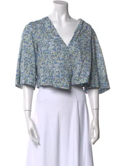 Pre-owned Wear Cissa Floral Print V-neck Crop Top In Blue