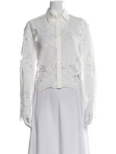 Pre-owned Wear Cissa Lace Pattern Long Sleeve Button-up Top In White