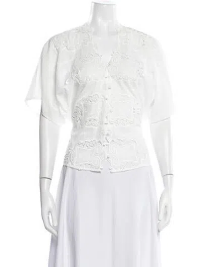 Pre-owned Wear Cissa Lace Pattern V-neck Blouse In White