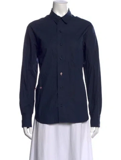 Pre-owned Wear Cissa Long Sleeve Button-up Top In Blue