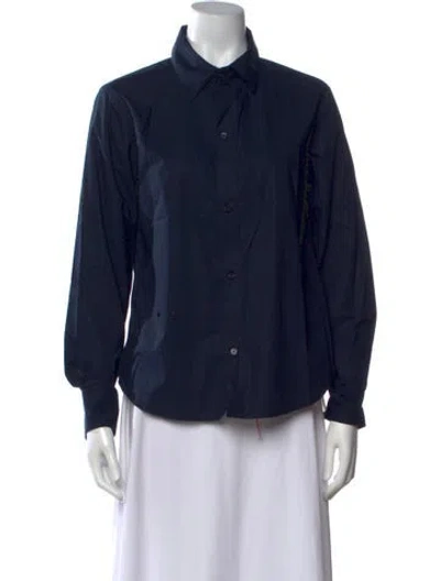 Pre-owned Wear Cissa Long Sleeve Button-up Top In Blue