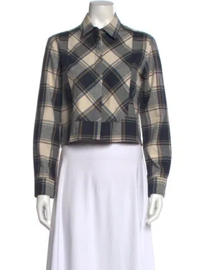 Pre-owned Wear Cissa Plaid Print Long Sleeve Crop Top In Multi