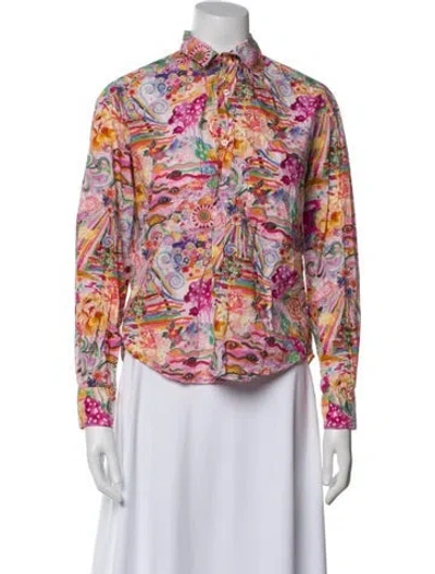 Pre-owned Wear Cissa Printed Mock Neck Blouse In Blue