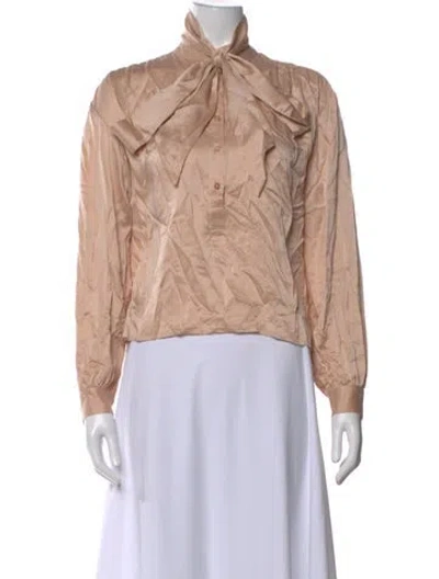 Pre-owned Wear Cissa Silk Tie Neck Blouse In Neutral