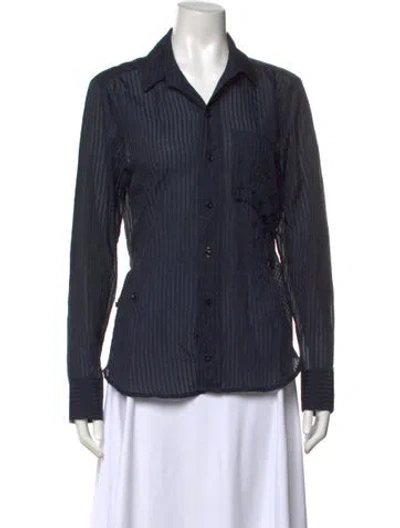 Pre-owned Wear Cissa Striped Long Sleeve Button-up Top In Blue