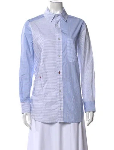 Pre-owned Wear Cissa Striped Long Sleeve Button-up Top In Blue