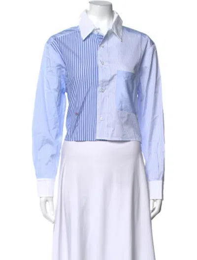Pre-owned Wear Cissa Striped Long Sleeve Button-up Top In Blue/white