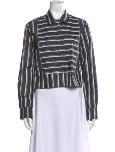Pre-owned Wear Cissa Striped Long Sleeve Button-up Top In Gray
