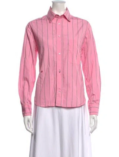 Pre-owned Wear Cissa Striped Long Sleeve Button-up Top In Pink
