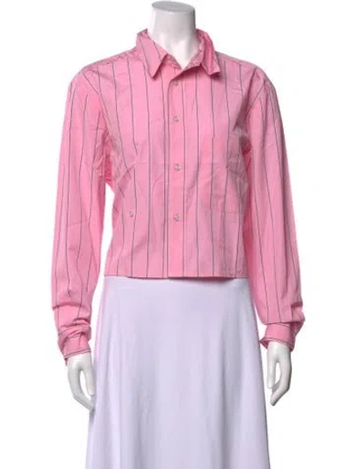 Pre-owned Wear Cissa Striped Long Sleeve Button-up Top In Pink