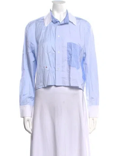 Pre-owned Wear Cissa Striped Long Sleeve Button-up Top In White