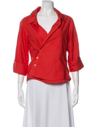 Pre-owned Wear Cissa Three-quarter Sleeve Button-up Top In Red