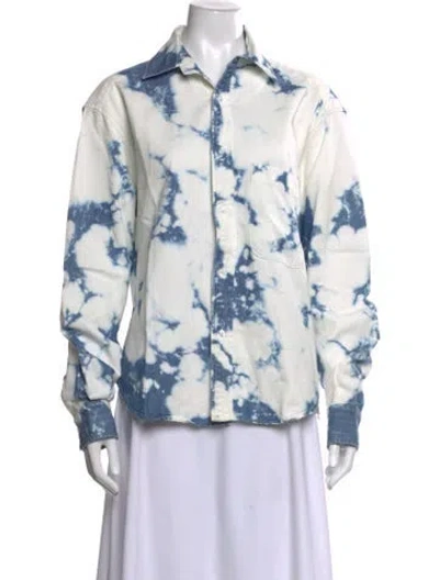 Pre-owned Wear Cissa Tie-dye Print Long Sleeve Button-up Top In Blue