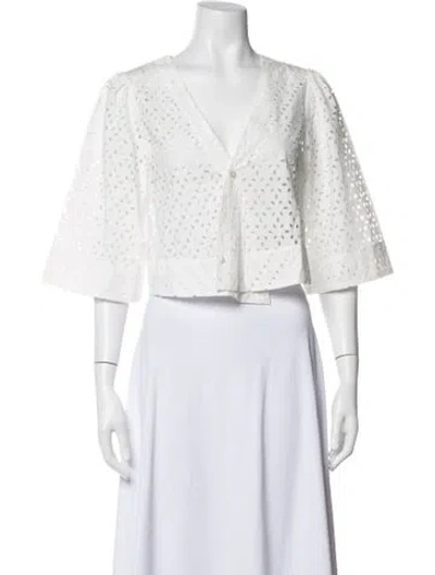 Pre-owned Wear Cissa V-neck Three-quarter Sleeve Blouse In White