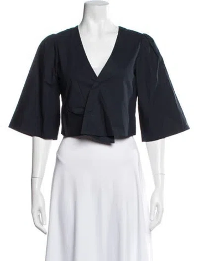 Pre-owned Wear Cissa V-neck Three-quarter Sleeve Crop Top In Blue